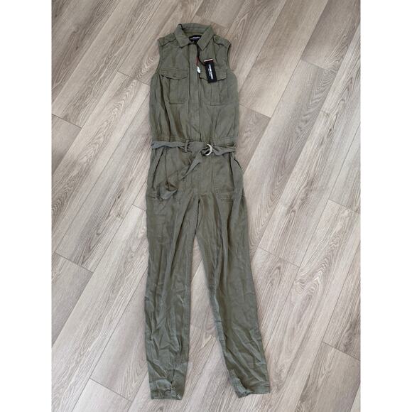 Etienne Marcel Belted Slim Leg Cargo Jumpsuit Tencel Military Aviator Casual XS - Picture 2 of 8